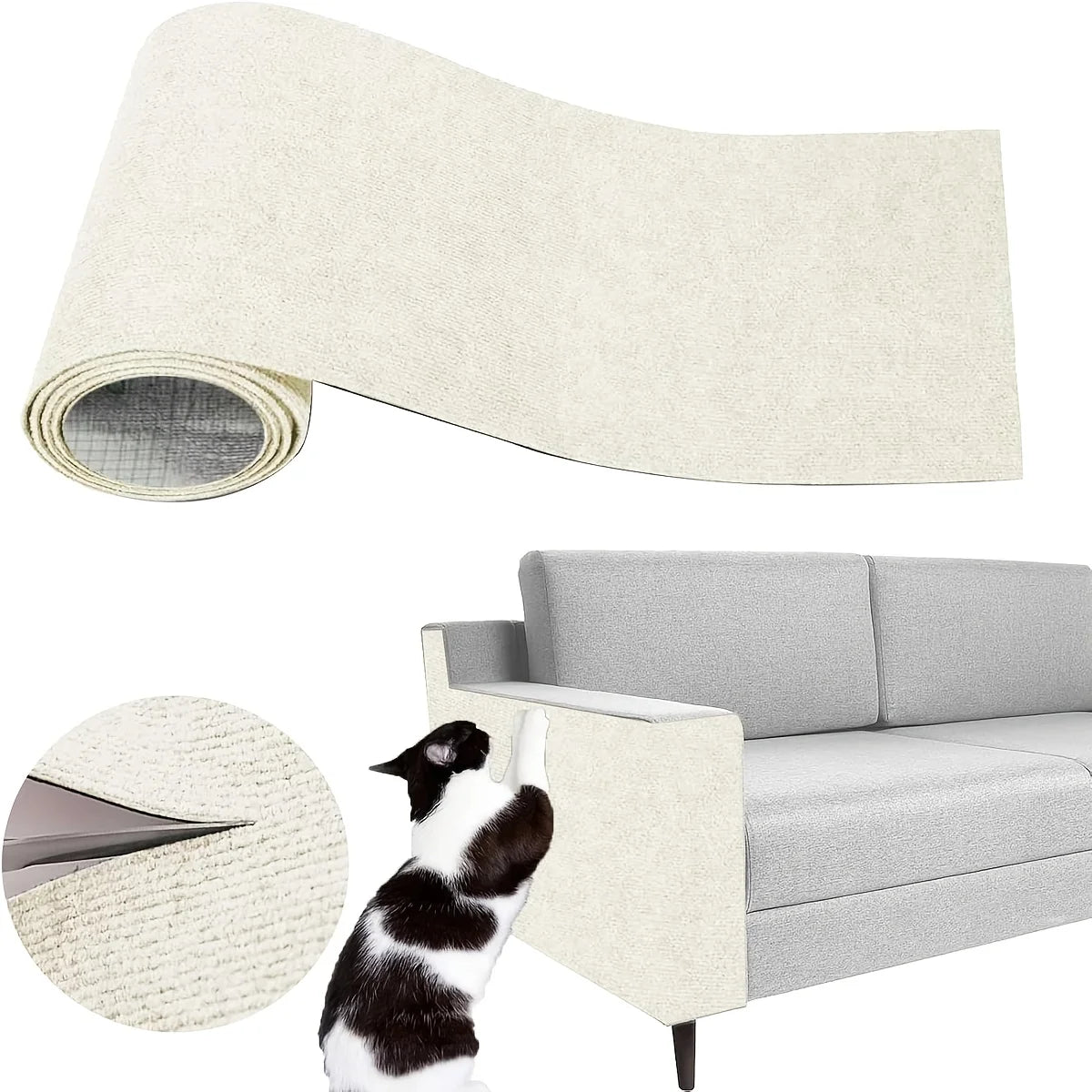 1 Piece of Self-Adhesive Cat Scratching Pad, Wear-Resistant Corner Pad, Multifunctional Self-Adhesive Carpet, Cat Climbing Frame, Cat Scratching Board, Stair Pad, Durable Furniture Protective Cover, Cuttable Sofa, Chair and C