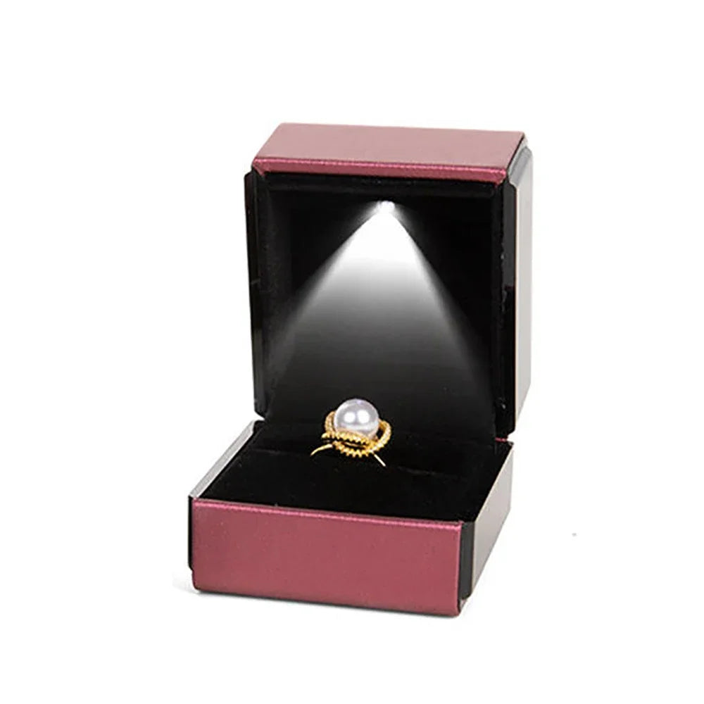 NEW LED Light Jewelry Box Luxury Ring Box for Proposal Engagement Wedding Rubber Paint Square Jewelry Gift Organizer Accessories Jewelry Supplies