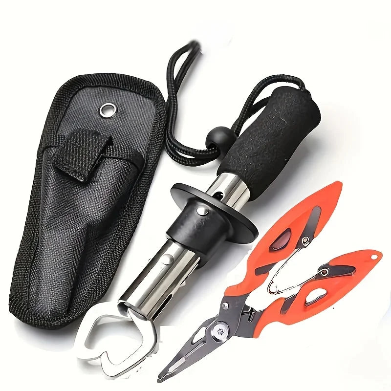 1 Set Stainless Steel Fish Gripper Grip(16.76 cm)+ Pliers(10.92 cm) Fishing Tackle Controller Fish Plier Fishing Tools