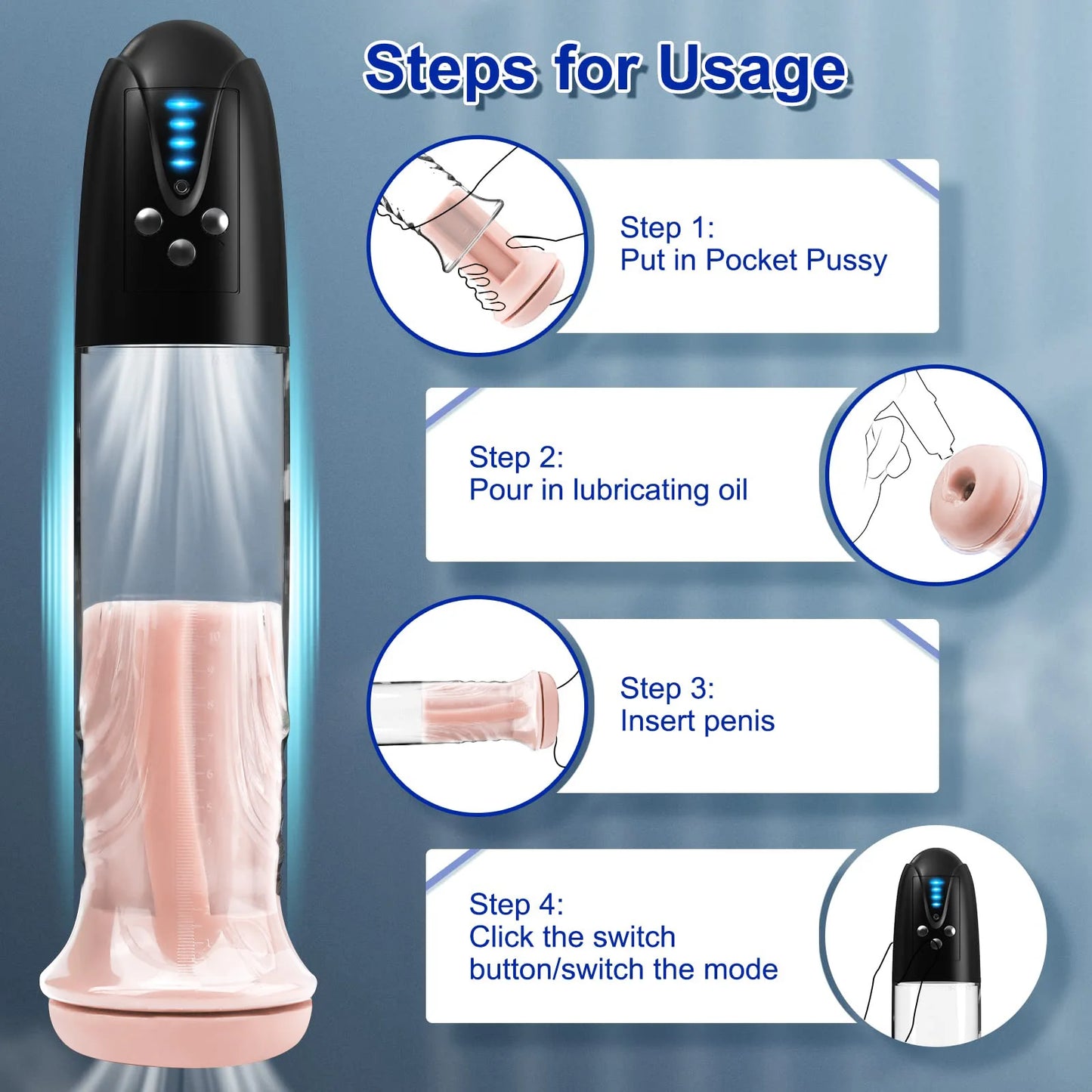 Adult 30cm Eectric Penis Pump with Pocket Pusssy Penis Automatic Enlargement Extender Vacuum Male Masturbator Adult Sex Tooys for Man