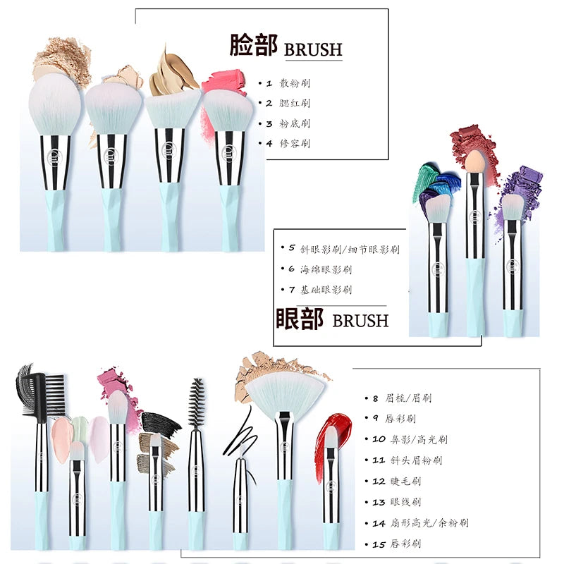 KOSMETYKI 15PCS Professional Makeup Brushes Set Cosmetic Foundation Powder Face Lip Eye Eyeshadow Concealer Brush Makeup Tool