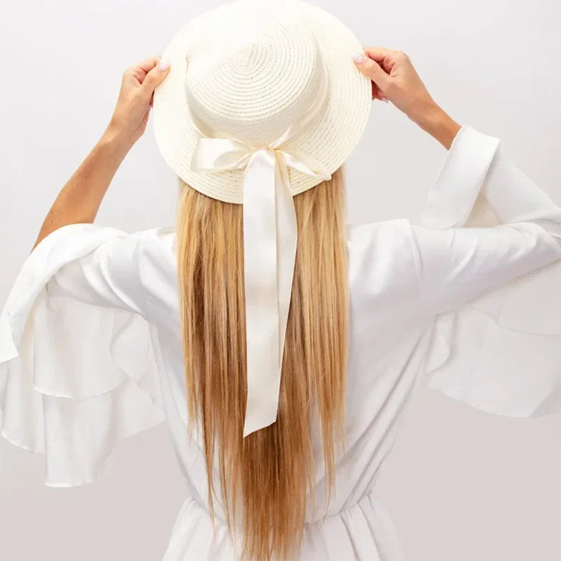 NEW Arrivals Summer Beach Wedding Decorative Bride Flat Top Straw Hat Pool Single Party New Bride Gift Bridal Shower Unisex Capacious Sunshade Hat