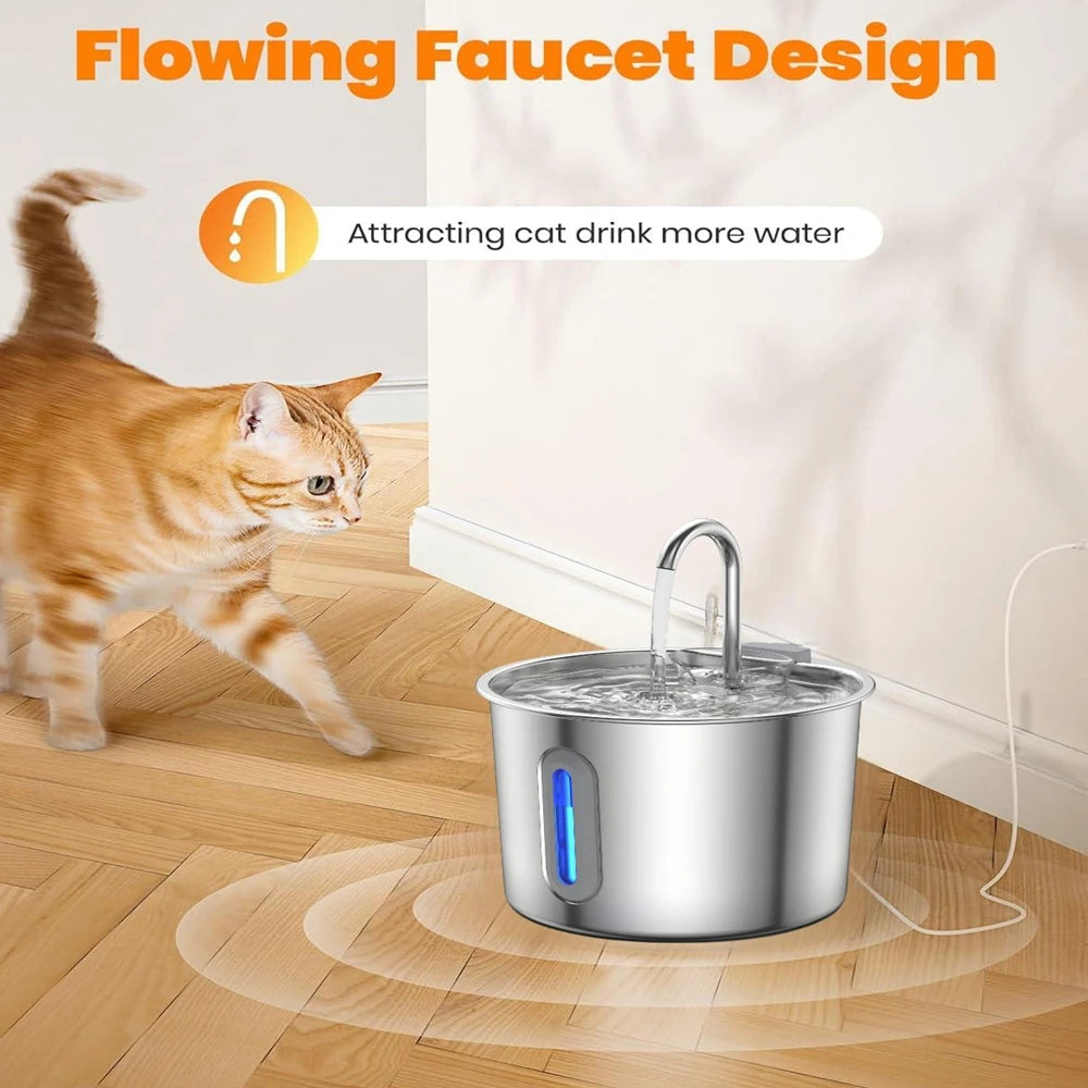 NEW Arrivals 2.2L Top Quality Stainless Steel Cat Water Fountain 2.2L/75 OZ Pet Automatic Water Dispenser for Dog Cat Drinking Pet supplies Filter System