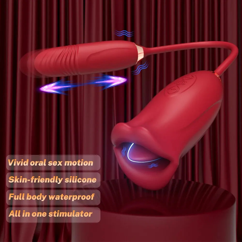Powerful Thrusting Sucking Dildo Vibrator for Women Tongue Licking Clitoris Sucker Oral Nipple Stimulator Egg Sex Toys for Adult