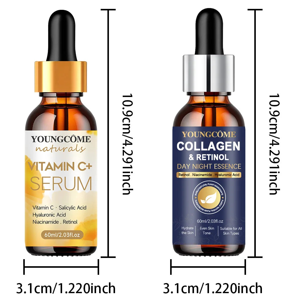 NEW 2PCS Set Korean Collagen Face Serum Wrinkle Remover Face Serum Lifting Firming Fade Fine Lines Anti-aging Essence Whitening Brighten Asiatica Skin Care Products