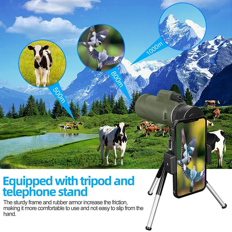 NEW 80x100 HD Zoom Monocular Telescope Portable Powerful Binoculars Long Range Telescope For Hunting Camping With Tripod Phone Clip