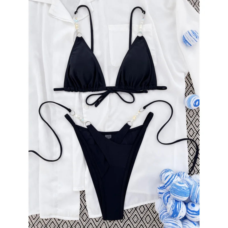 New Style 4 Colors Sexy Swimsuit Bikini Triangle Bag Creative Patchwork Women's SwimwearLG308 Ladies Sexy Beachwear Suit