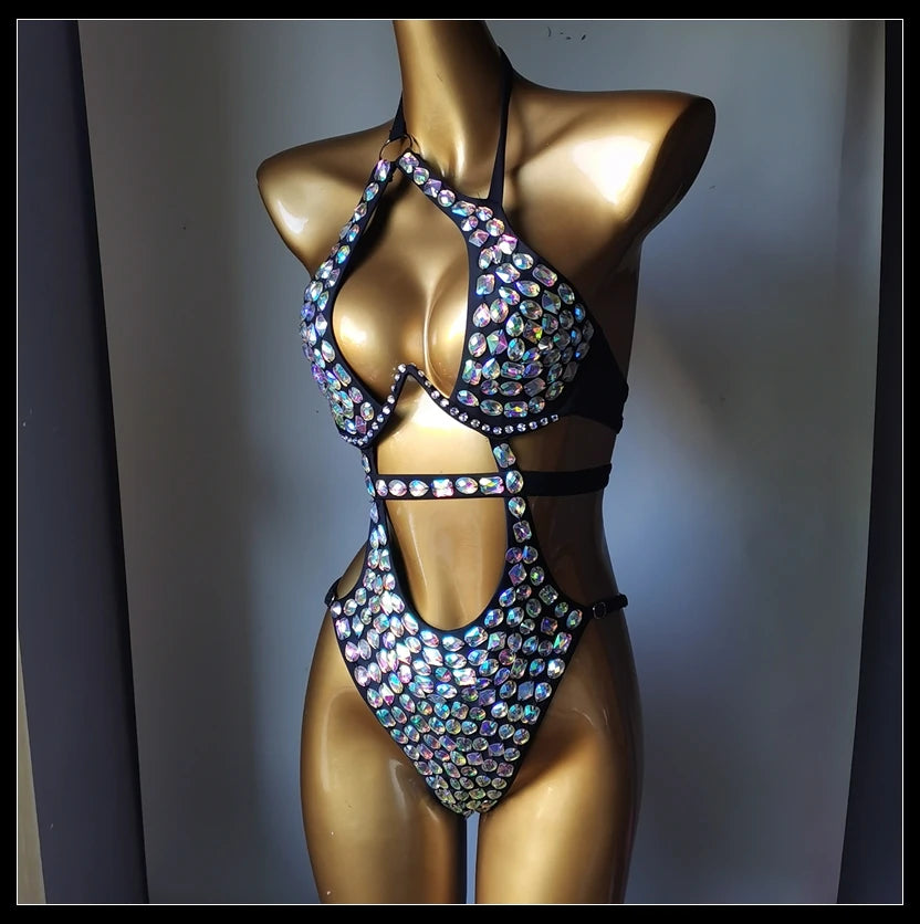 BRAND NEW UK Size Newest Fashion Luxury Swimsuit Diamond Crystal Bar Bikini Swimsuit Handmade Bikini Women Sexy Swimsuit Ladies Bathing Swimming Pool Beach Luxury Swimwear