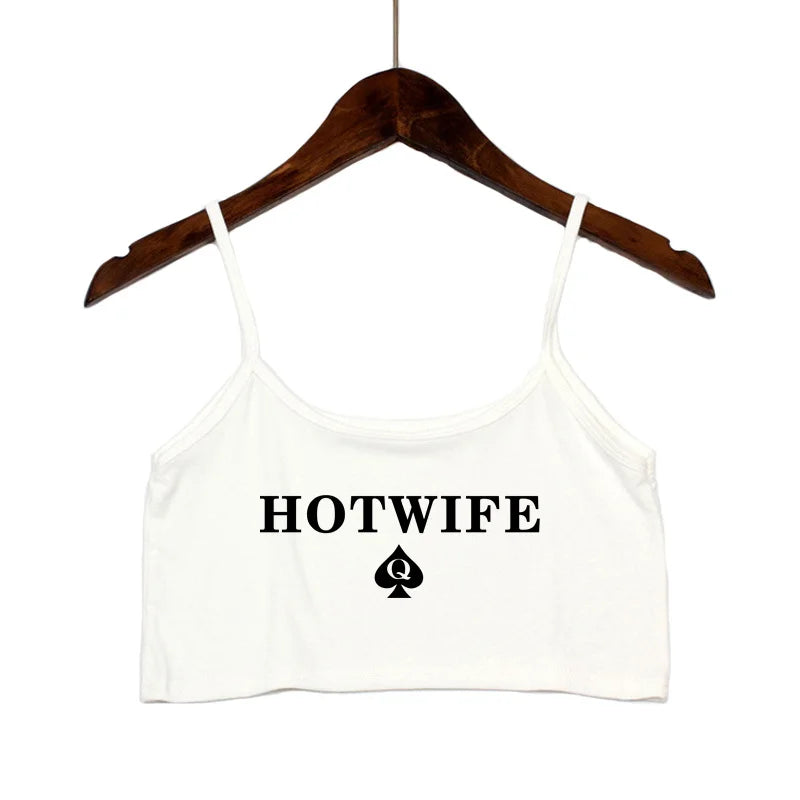 NEW Arrivals Fashion Women's Sexy Elastic Cotton Camis HOT WIFE-PROUD TO BE A HOTWIFE Female Sexy Crop Top Sleeveless Short Girls Tank Top Beach Bar Women Summer Streetwear Clothes