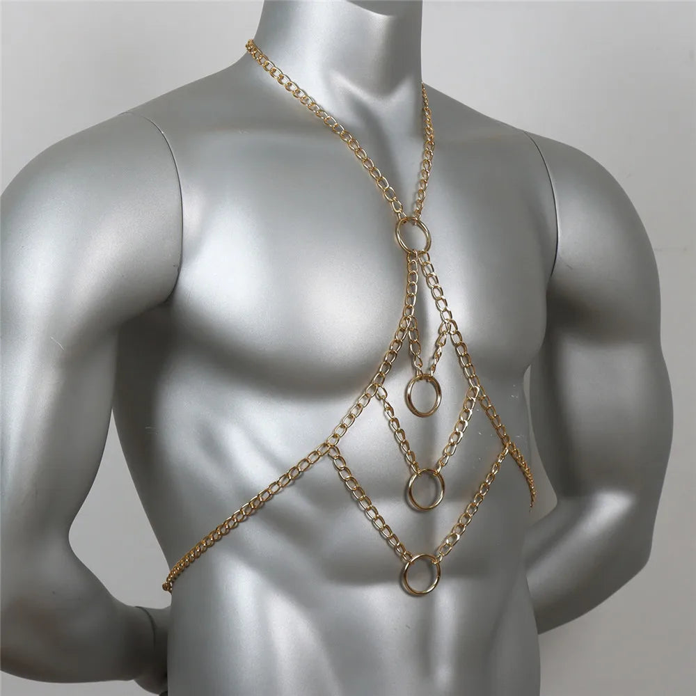 Goth Body Harness Chain Men Sexy Chest Top Punk Fashion Metal Chain Nightclub Festival Party Jewelry Gothic Accessories