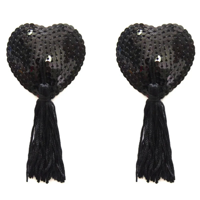 1 Pair Sexy Heart Shape Bra Nipple Cover Pasties Stickers Women Lingerie Sequin Tassel Breast Bra Nipple Cover Self Adhesive Ho
