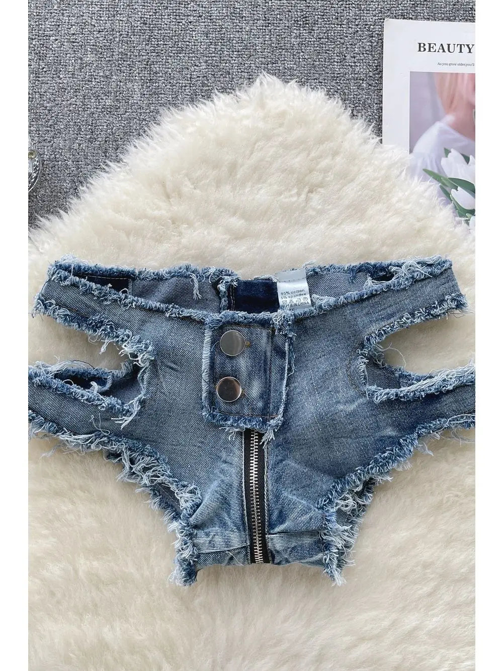 Summer New Sexy Women's Fringe Splicing Low Waist Hollow Out Denim Shorts Female Zippers Jeans Ultra Shorts