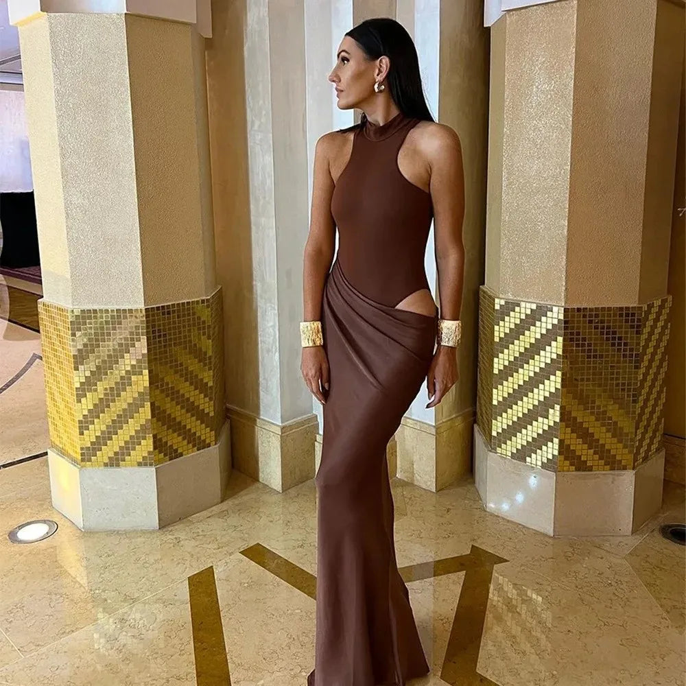 NEW Arrivals 3 Colors Sexy Sleeveless Hollow Out High Collar Bodycon Dress Women's Spring Summer New Style Pure Color Cross-Border Women's Dress