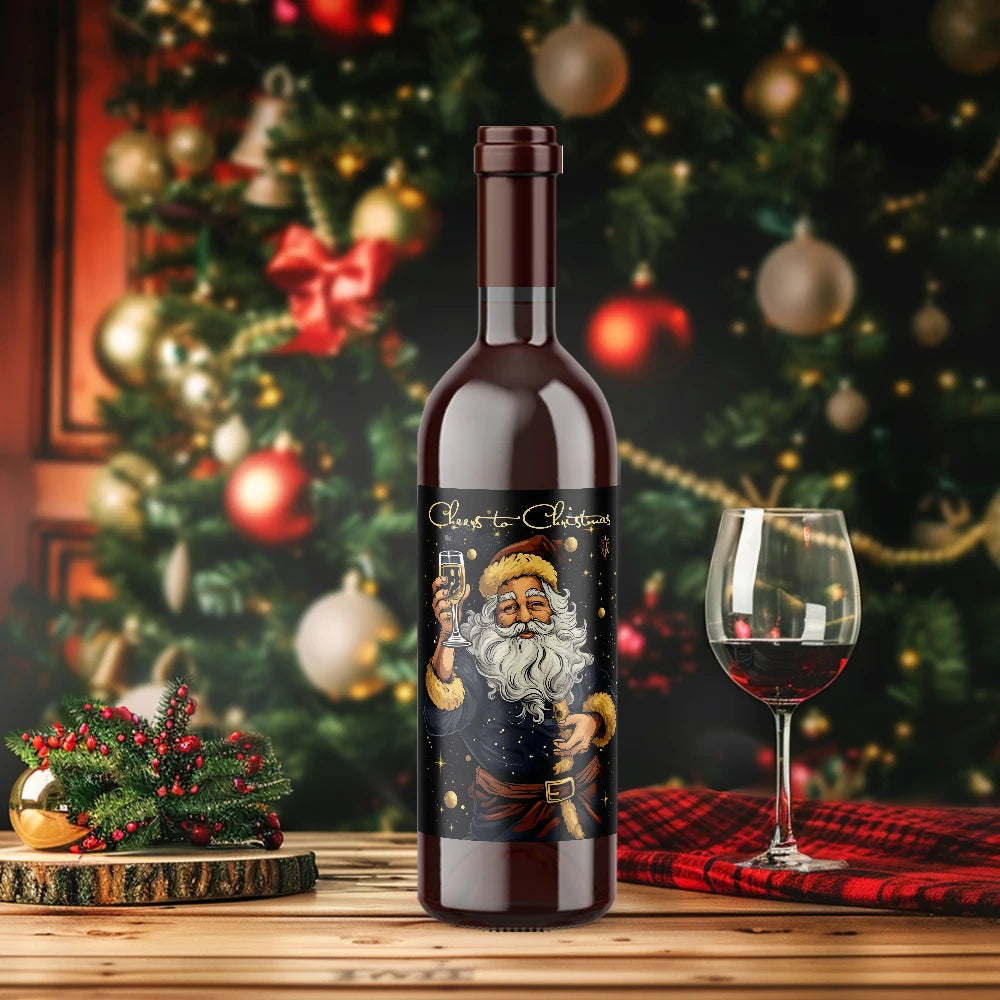9pcs Set Christmas Decoration Wine Bottle Waterproof Stickers 5x3.93inch Christmas Wine Label, Christmas Party Decoration New Year Eve Supplies