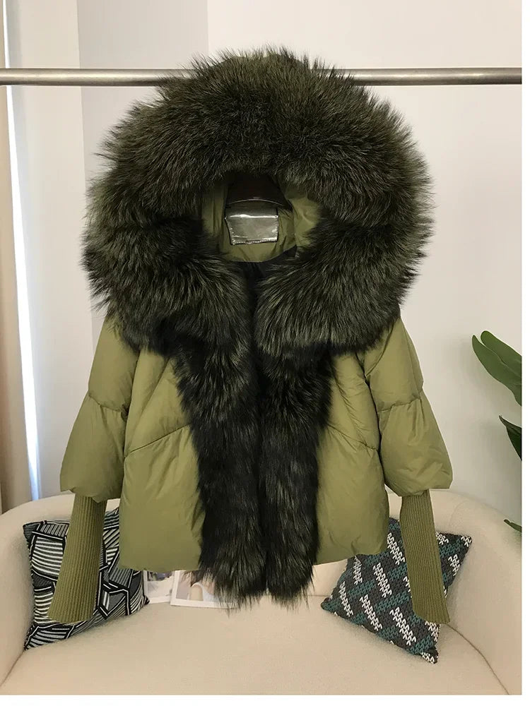 Winter Warm Snow Clothes Supplies Jacket Women Real Fox Fur Collar Hooded Natural Thick Warm Loose Oversize Duck Down Coat Streetwear Outerwear Female Girls Luxury Winter Fashion Clothing Products