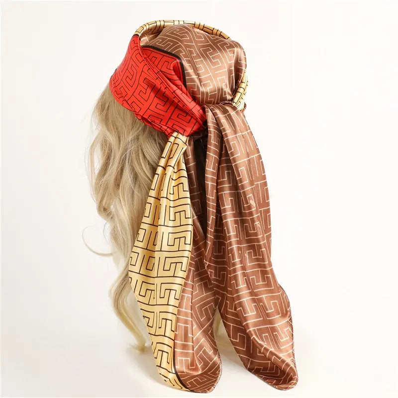 Luxury 90cm Silk Satin Hijab Square Scarf Women Luxury Print Elegant Hair Hand Bag Foulard Shawl Wraps Neck Tie Headkerchief Bandana