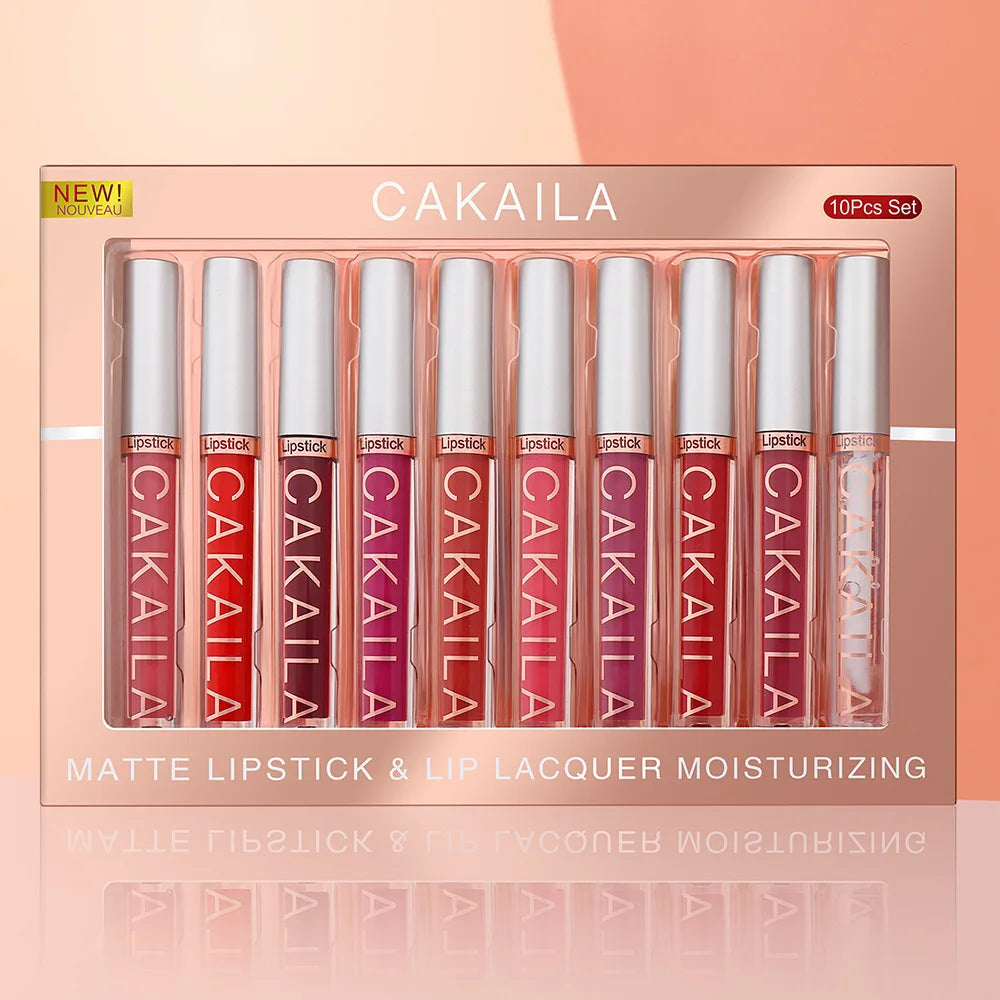 NEW Arrivals 10PCS/Set Nude Lip Gloss Matte Velvet Lipstick Waterproof Long-lasting Liquid Lipstick Women Moist Lip Tint Ladies Cosmetic Supplies