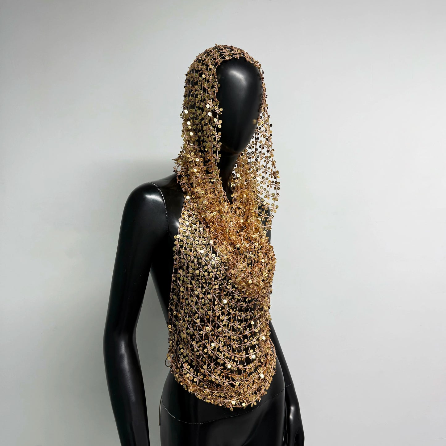 Women Luxury Handmade Turban Tank Tops European and American Crop Tops Sequin Women's Sexy Spicy Girl Top Mesh Woven Hooded Evening Summer Rave Party Women's Clothing
