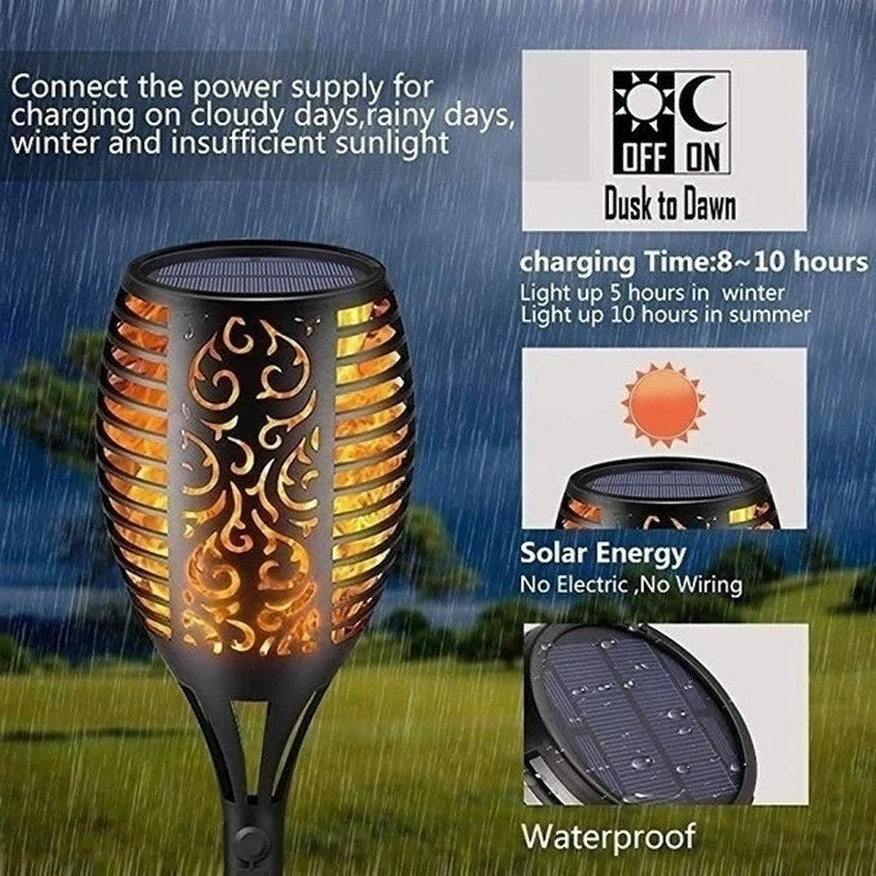 4/6/8/10Pcs Solar Flame Torch Lights Flickering Light Waterproof Garden Decoration Outdoor Lawn Path Yard Patio Floor Lamps