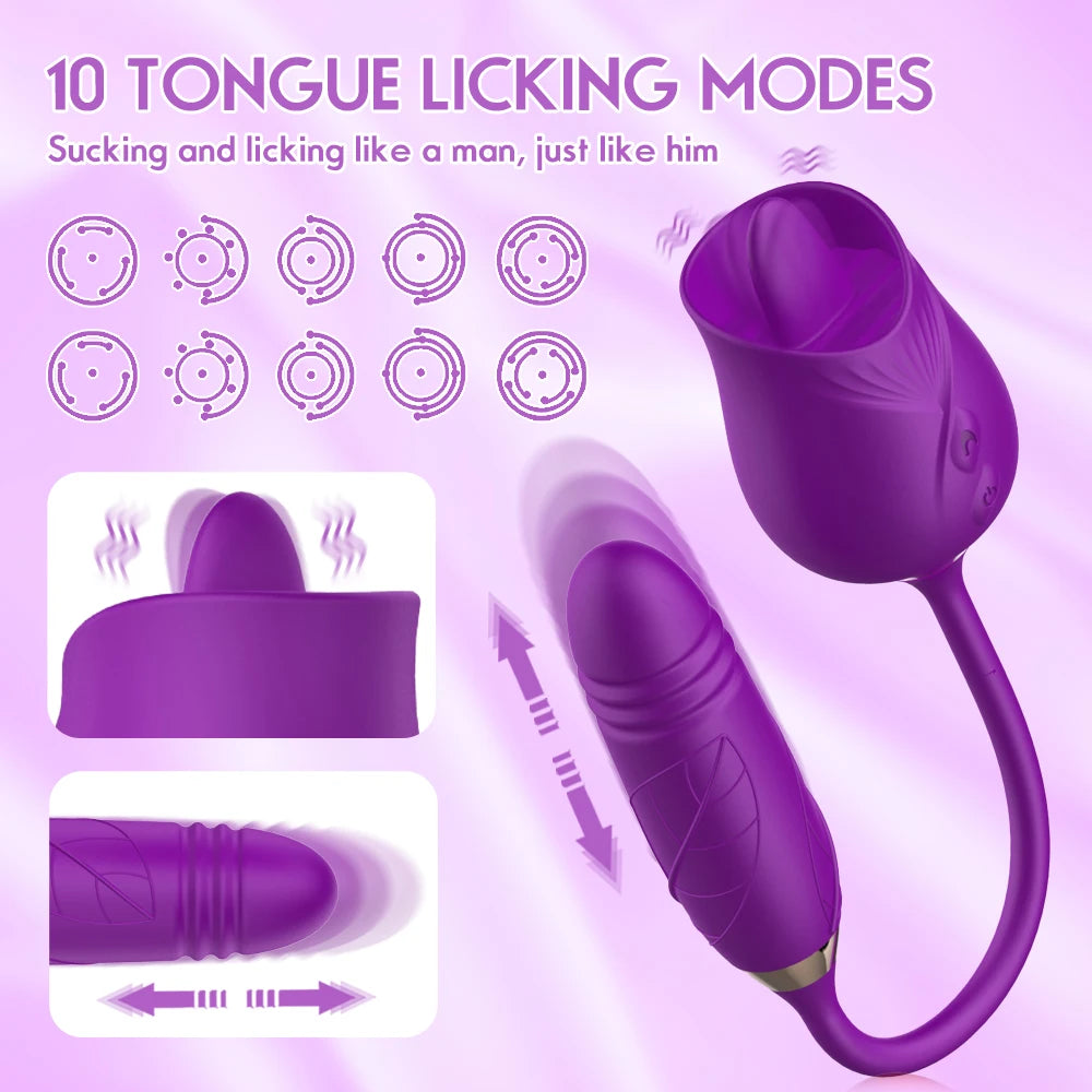 Rose Toy Sucking Licking Vibrator Female Clitoris Nipple Stimulator Vagina Massager Telescopic G-Spot Vibrating Egg for Women Ad