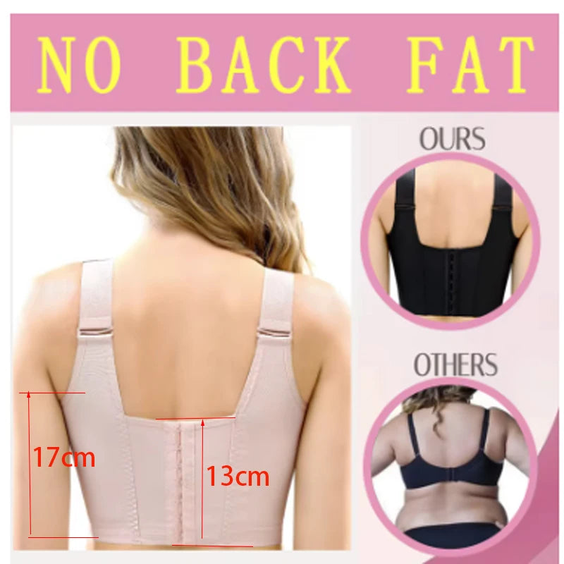 NEW Arrivals Plus Size 38(85)- 50(115) Pink/Black/Gray Colors Deep Cup Front Buckle Closure Bras Women's Hide Back Fat Full Coverage Underwear Wireless Thin Pad Luxury Shapewears