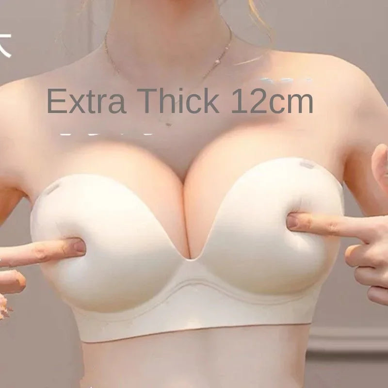 NEW Arrivals Black/White Color 12cm Extreme Push Up Strapless Bra for Small Chest Non-Slip Thick Padded Lingerie AA-A Cup Adhesive Bustier with Gathered Design