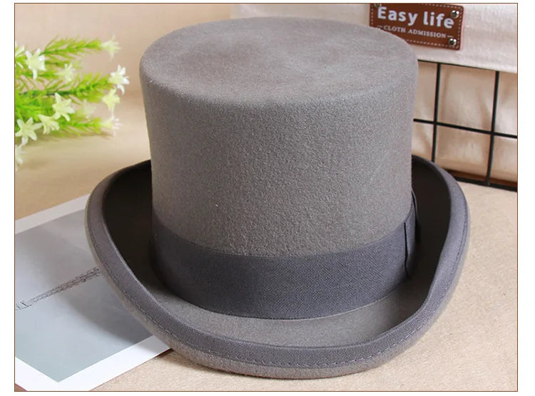 NEW Arrivals British President Men Luxury Top Hat Presidential High Hat British jazz Top Multi-Colors Hats Gentleman Evening Wedding Party Flat Felt Hat Formal Tuxedos Costume Apparel Accessories Male Luxury Fashion Clothing