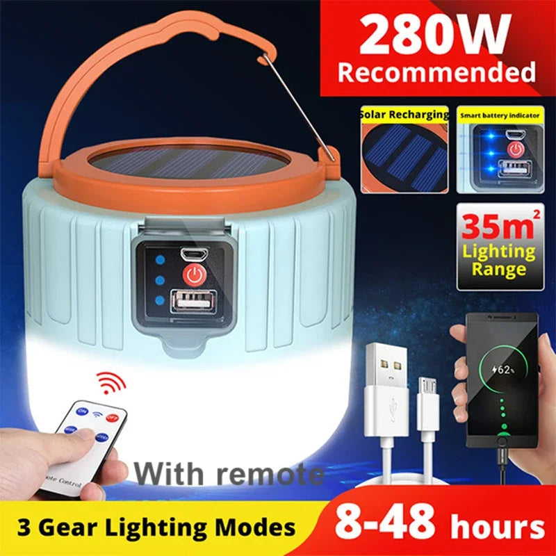 NEW Arrivals Solar LED Camping Light Waterproof Rechargeable Tent Lamp Portable Lanterns Emergency Lights Market Lamp Energy Saving Bulb Camping Accessories