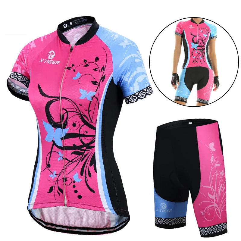 NEW Arrivals S-3XL Plus Size 3 Colors/Patterns X-Tiger Women's Cycling Jersey Set Summer Anti-UV Cycling Bicycle Clothing Quick-Dry Mountain Female Bike Clothes Cycling Set