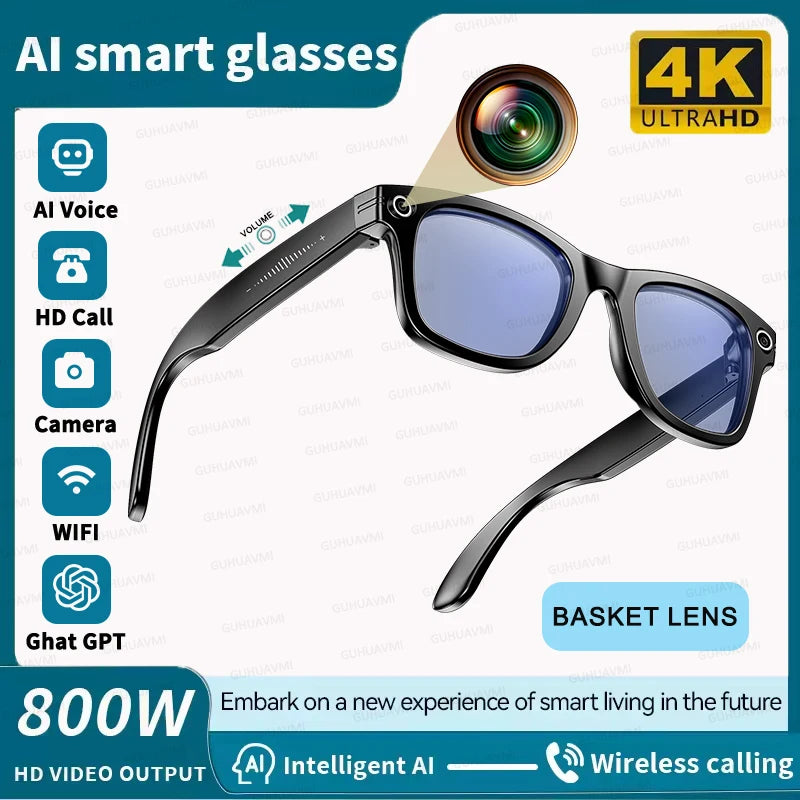 NEW AI Smart Glasses with 8MP Camera Video Recording 100+ Languages Translation Sunglasses Bluetooth Call Music Play Men Women Smart Sunglasses