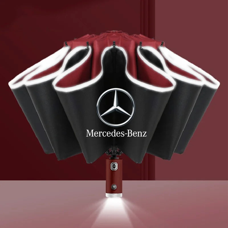 NEW Original Mercedes Benz 3 Colors Automatic Lighting Reflective Stripe Reverse Led Light 10 Ribs Windproof Umbrellas for Mercedes Benz B/C/E/S Class A Class C200L GLC GLK Car Accessories