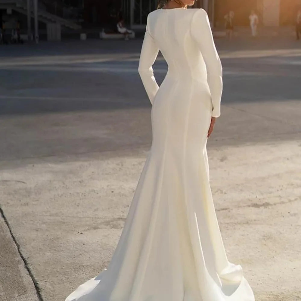 Low-Price Sales are Limited NEW Arrivals High Quality Elegant Mermaid Wedding Dress Shiny Full Sleeve V-Neck Vestidos De Novia Modern Sweep Train Wedding Gowns For Bride Ladies Luxury Fashion Supplies