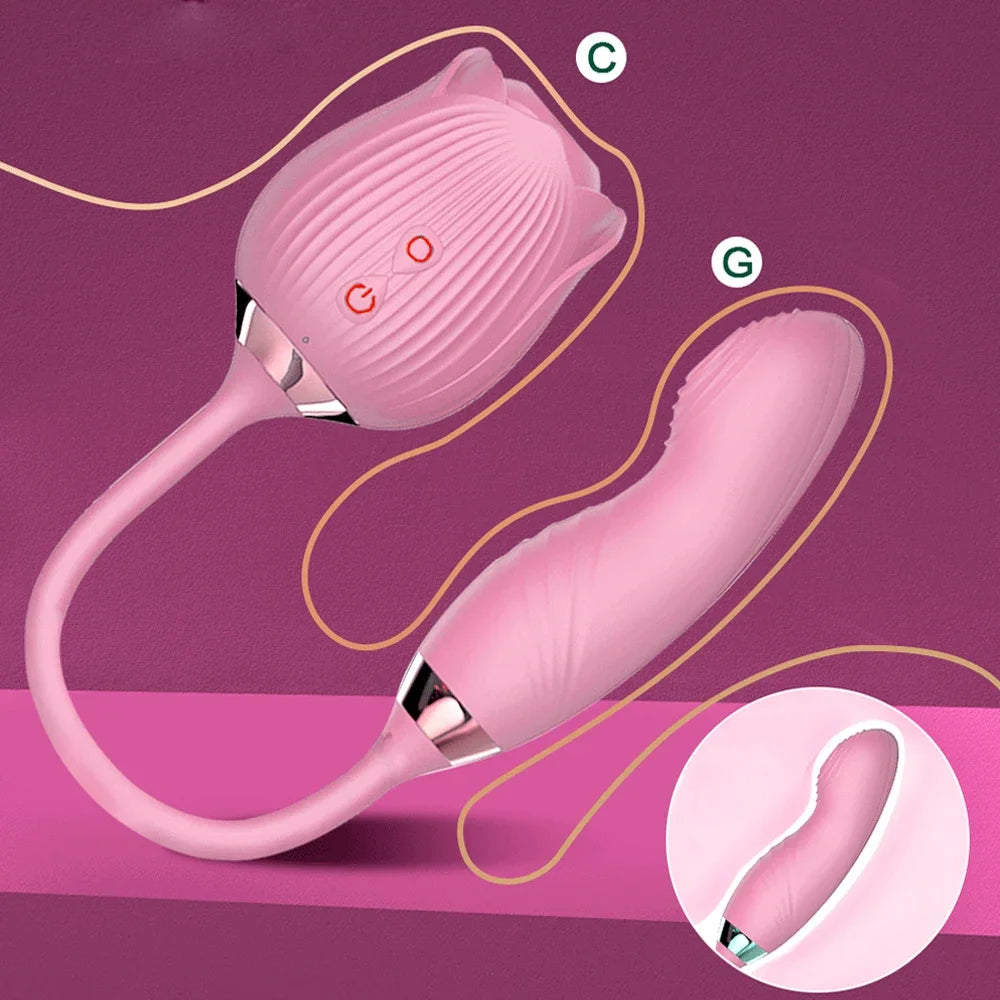 NEW Arrivals Rose-Sucking Thrusting Dildo Vibrator for Women Masturbation Nipple Clit Stimulator Vibrating Egg Tongue Licking Clitoris Sucker Sex Toy