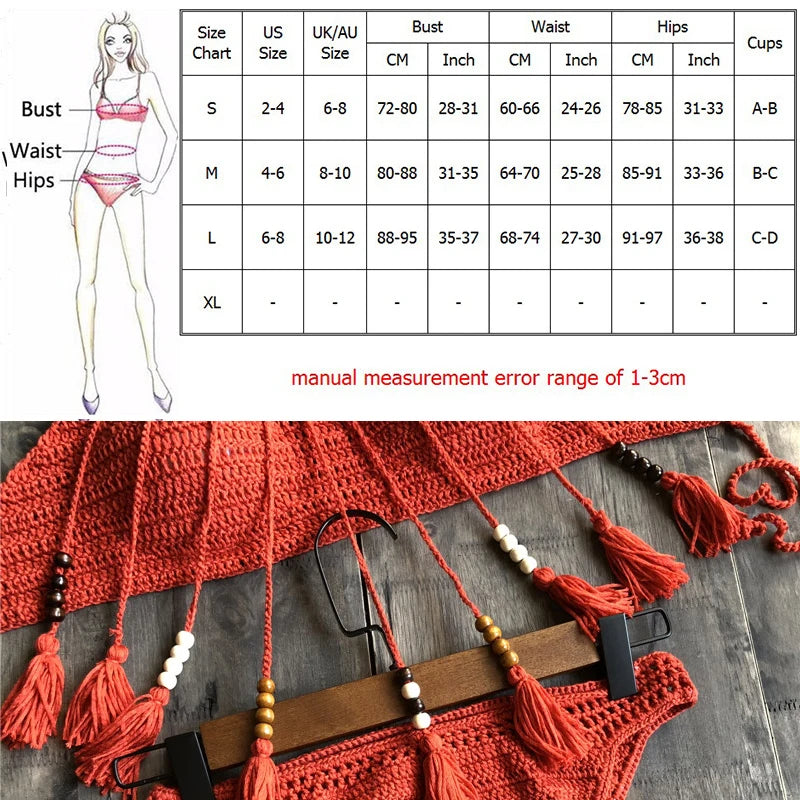 NEW Arrivals 7 Colors Handmade Women Knitted Swimwear Sexy Bikini 2PCS Set Swimsuit Female Push Up Brazilian Biquini Bathing Suit Thong Bather Bikini Set Girls Ladies Beachwear