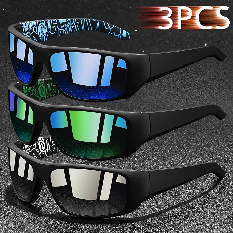 NEW Arrivals 3PCS Set Fashion Vintage Fishing Cycling Sports Sunglasses Men Women Running Mountaineering Sport Man Sun Glasses UV400 Eyewear