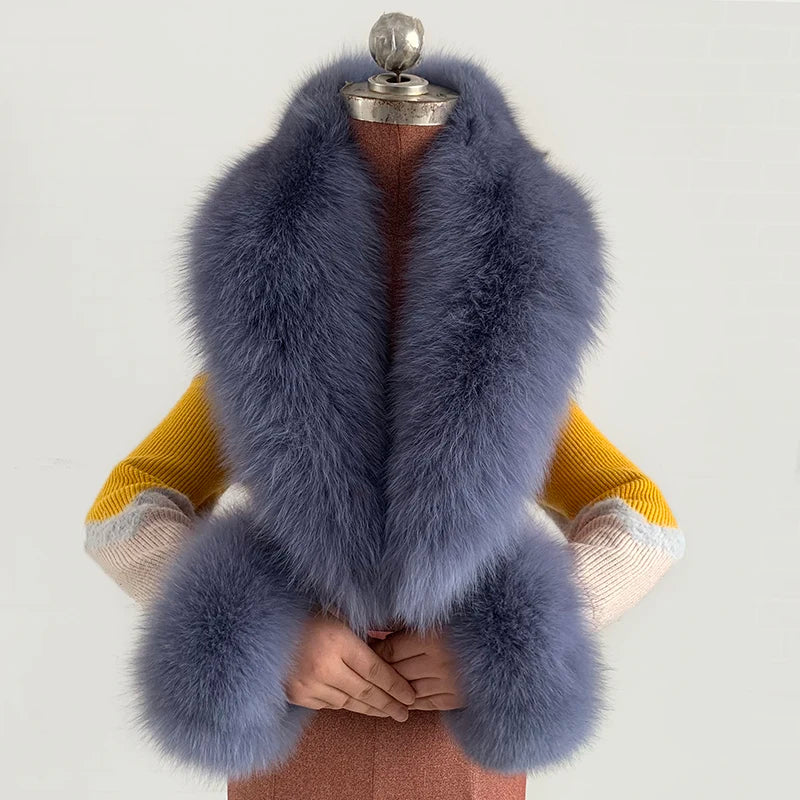 NEW Arrivals 6 Colors Set Women Winter 100% Natural Fox Fur Scarf Jacket Fur Collar Authentic Neck Scarves And Cuff Set Luxury Fox Fur Warm Neck Warmers Ladies Luxury Fashion Apparel Accessories
