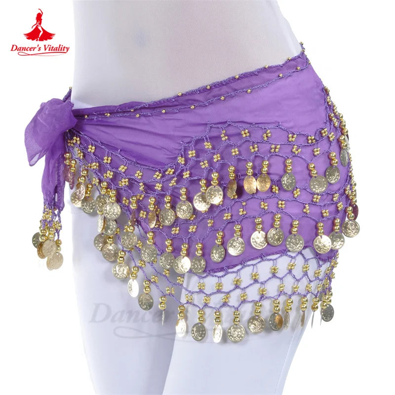 NEW Arrivals Belly Dance Belt for Women Chiffon Gold Coins Oriental Dancing Wear Accessories Girl's Chiffon Silver Coins Belly Dance Hip Scarf