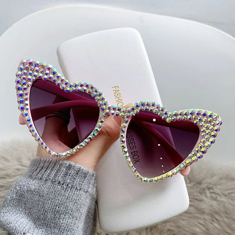 NEW Arrivals Women Luxury Diamond Frame Heart Shape Sunglasses Large Anti UV400 Sun Glasses for Ladies Wedding Guests Birthday Party New Year Party Eyewear Bachelorette Hen Party Accessories