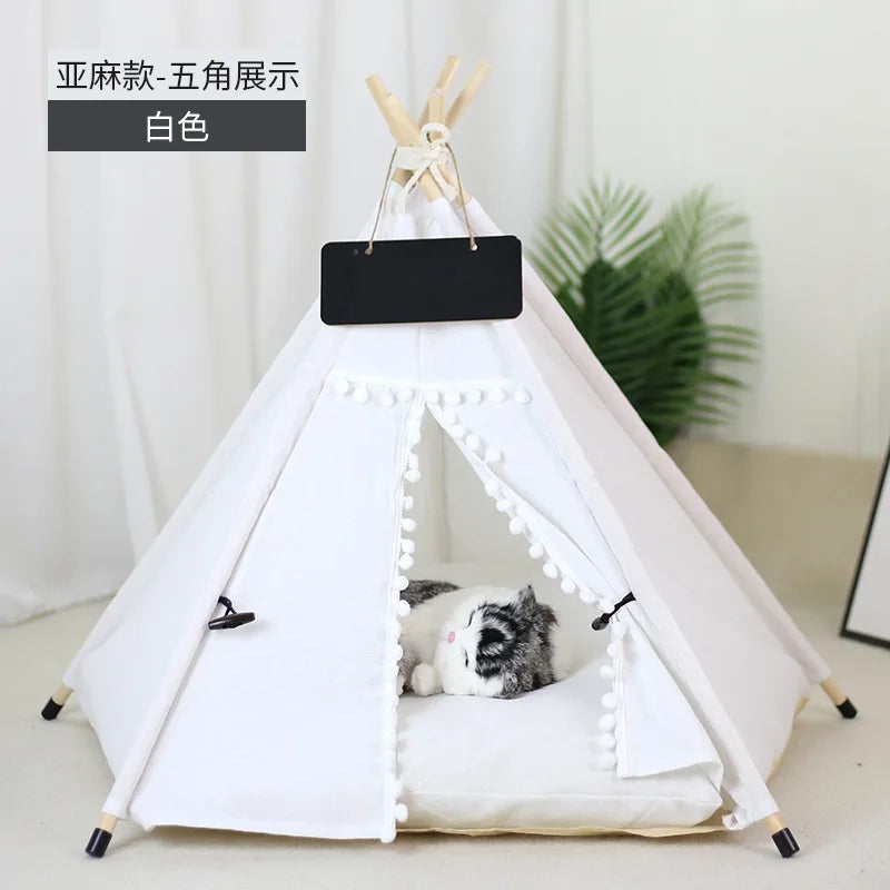 NEW Arrivals Pet Tent House Dog Bed Portable Removable Washable Puppy Cat Indoor Outdoor Korean Kennels Cave with Cushion and Blackboard Pets Supplies