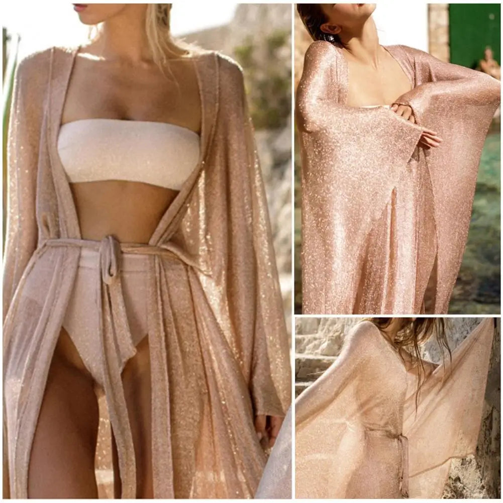 NEW Arrivals 3 Colors Luxury Bikini Cover Up All-Matched Shining Mesh Beachwear Bikini Cover Up Skin-Touch Comfortable Swimsuit Cardigan See Through Summer Beach Wear