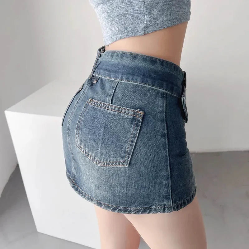 NEW Arrivals S-2XL Plus Size Blue/Black Color Sexy High Waist A- Line Mini Skirt Women's Denim Short Skirts Prevent Exposure Half Body Skirts Cotton Material Girls Sexy Streetwear Clothing Supplies