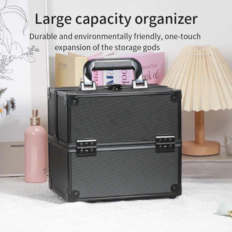 NEW Arrivals Professional Aluminum Alloy Make-Up Train Case Jewelry Box Organizer, Large Capacity, Outdoor Travel Cosmetic Case With Handle Women Cosmetic Accessories