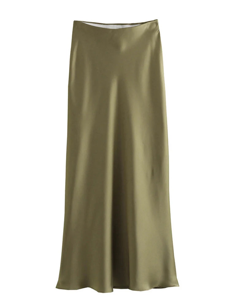 Just Arrived 5 Colors UK Size Luxury Satin Skirt Woman High Waist Elegant Long Skirts For Women Fashion Summer Midi Skirt Office Women's Skirts
