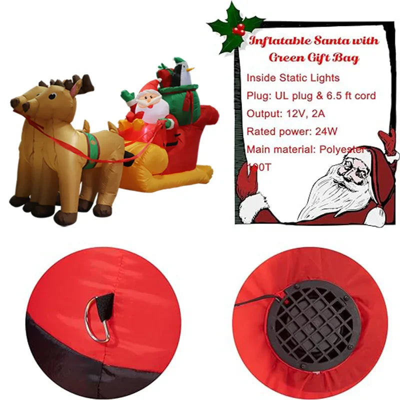 2.2m/7FT Christmas Decoration Inflatable Toy Santa Elk Sled Built-in LED Light Xmas Party Indoor Outdoor Courtyard Prop Ornament Decoration Supplies Products