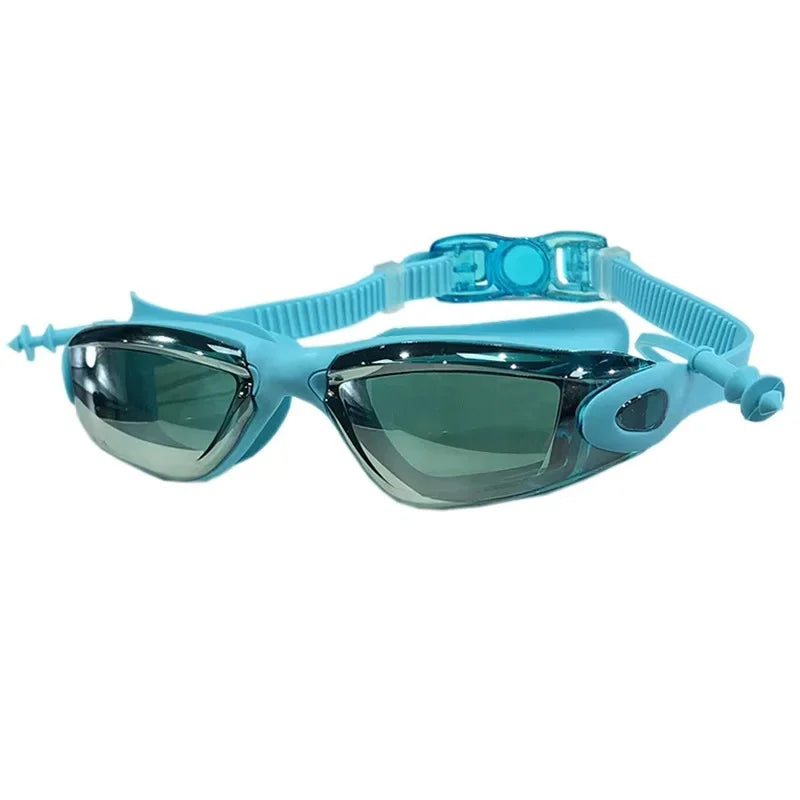 NEW Arrivals Glowing Silver 4 Colors Professional Swimming Goggles Adult New Model Silicone Integrated Earplugs Electroplated Anti-Fog Swimming Water Pool Beach Diving Goggles