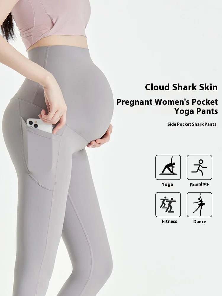NEW Arrivals Black/Gray Color Maternity Bottoming Pants Spring and Fall Models Spring and Summer New Maternity Yoga Shark Pants Pockets Maternity Pants Ladies Sports Clothes