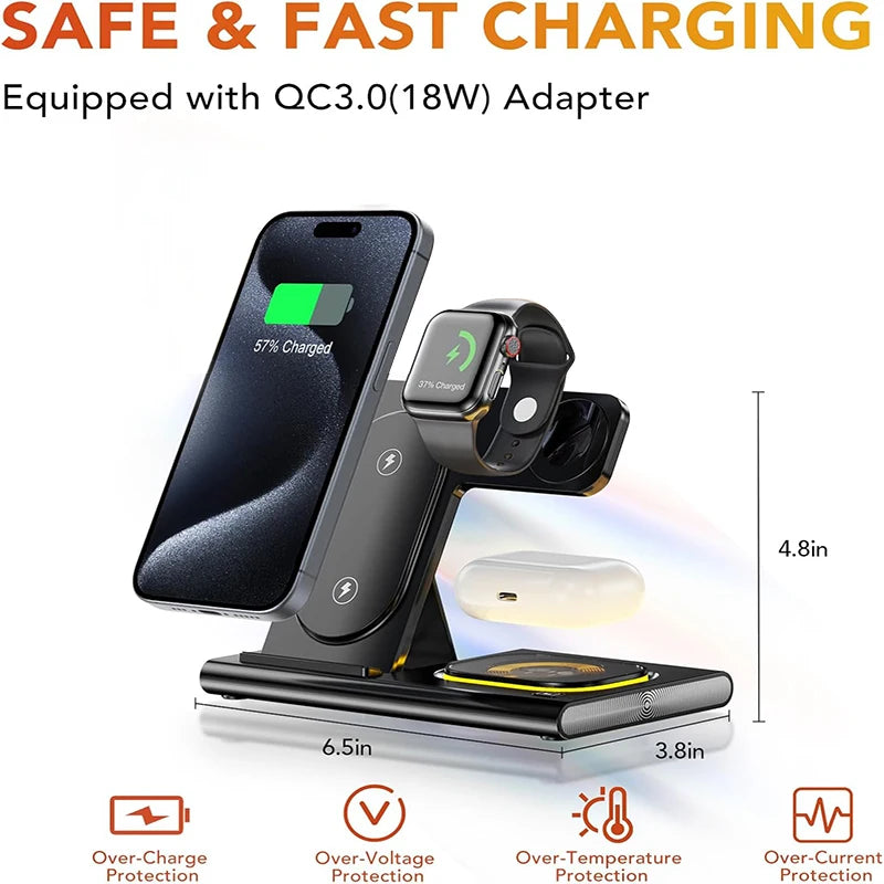 NEW Arrivals 300W Foldable 3 In 1 Wireless Charger Stand Pad Desktop Fast Charging Station For iPhone 16 15 14 13 Samsung Apple Watch Air Pods Mobile Phones Accessories Electronic Supplies