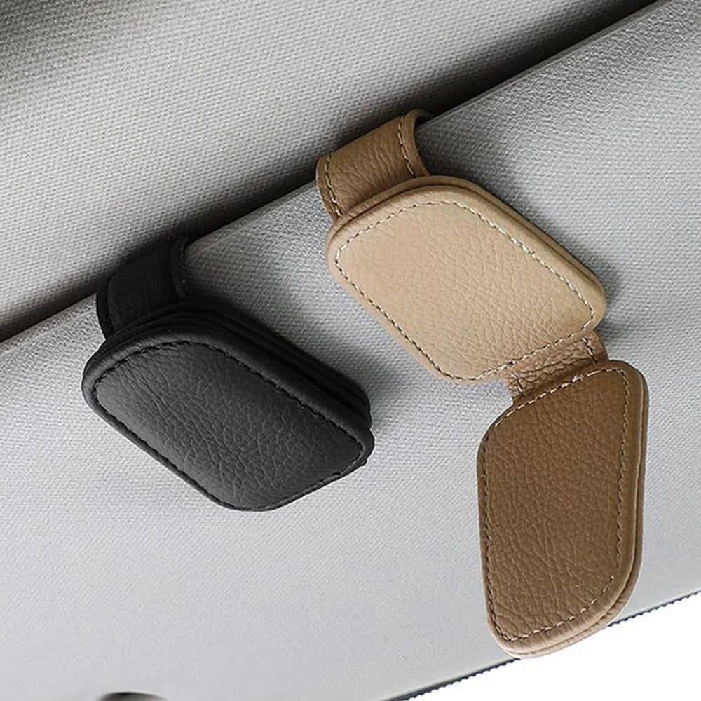 NEW Gray/Black Color Universal Car Sunglasses Leather Clip Card Ticket Holder Stand Fastener Pen Case Eyeglasses Sun Visor Car Accessories