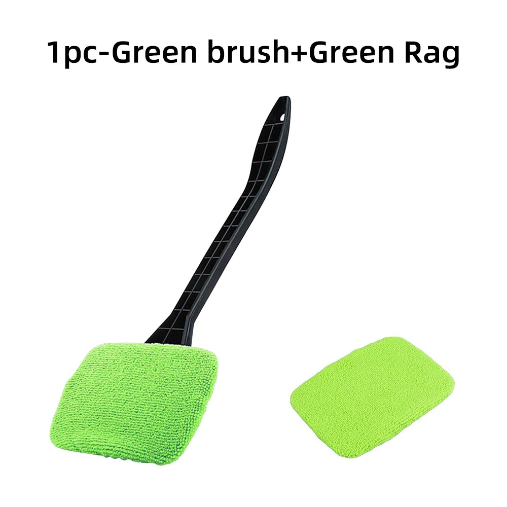 NEW 4PCS Set Car Window Defogging Cleaner Brush Kit Microfiber Windshield Cleaning Tool Auto Interior Glass Wash Wiper Long Handle Reusable Cloth Pads Car Cleaning Accessories