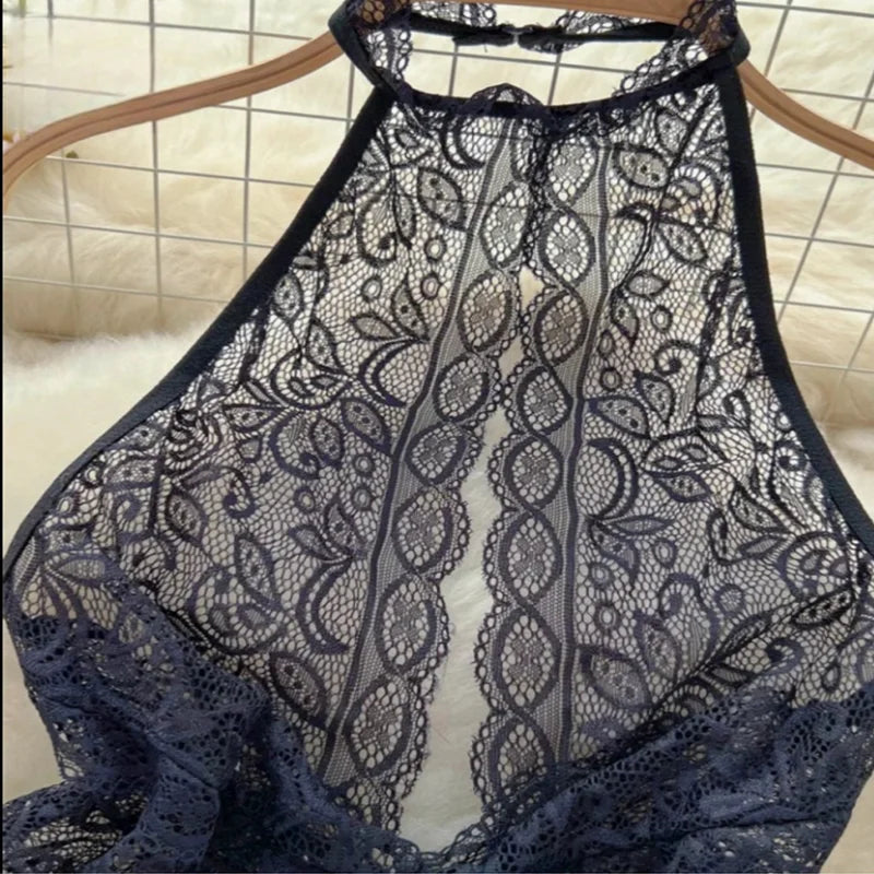 NEW Arrivals White/Black See-Through Ruffle Lace Jumpsuit One-Piece Halter Playsuit Skinny Sexy Costume Open Lingerie Erotic New In Clothes Solid